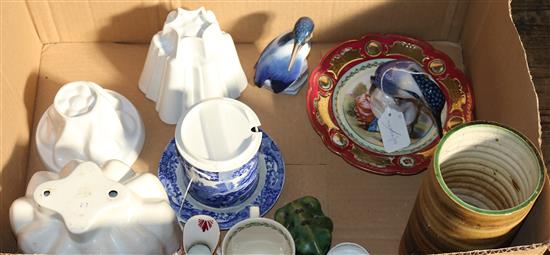 Two Bing & Grondahl models of kingfishers, three ceramic jelly moulds and sundry ceramics (faults)
